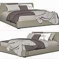 Modern Double Bed with Beige Frame Gray Blanket and Decorative White Pillows 3d model