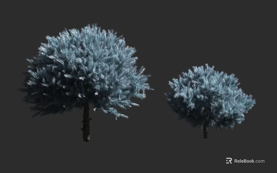 Blue Fluffy Evergreen Shrubs Large And Small Pair For Garden Landscaping 3d model 