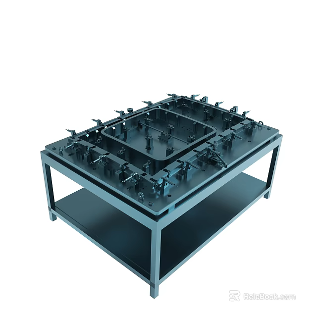 Industrial Metal Workbench With Multiple Mechanical Clamps And Storage Shelf 3d model