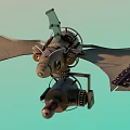 Steampunk Mechanical Flying Machine with Metallic Wings Red Circular Core Gears And Propellers 3d model