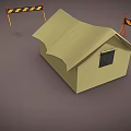 Green Camping Tent Surrounded By Orange Striped Barriers And Red Rope