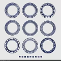Decorative Blue Circular Wall Decor Featuring Multiple Ornate Borders And Various Designs 3d model