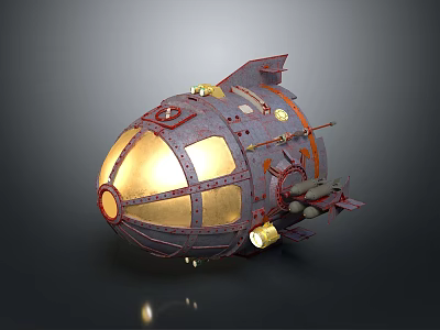 Vintage Mechanical Spherical Craft With Illuminated Round Windows Rustic Metal Frame And Mechanical Parts 3d model