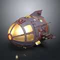 Vintage Mechanical Spherical Craft With Illuminated Round Windows Rustic Metal Frame And Mechanical Parts