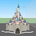 Ancient Architecture Castle With Purple Spires Blue Tower Tops Gray Walls And Entrance Steps