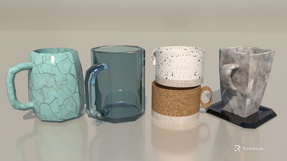 Assorted Decorative Mugs With Unique Patterns Textures And Modern Designs 3d model