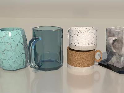 Assorted Decorative Mugs With Unique Patterns Textures And Modern Designs 3d model