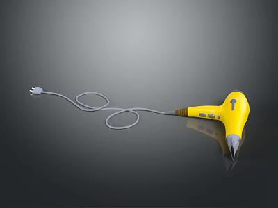 Daily Use Electric Appliance Yellow Hair Dryer With Power Cord And Plug 3d model