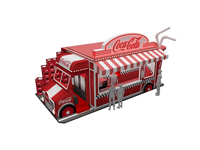 Interactive Zone Featuring Coca-Cola Red Food Truck With Striped Awning And People 3d model