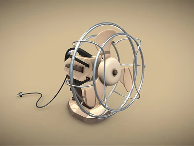 Retro Air Cooler Fan With Metal Mesh Cover Stable Base And Power Cord 3d model