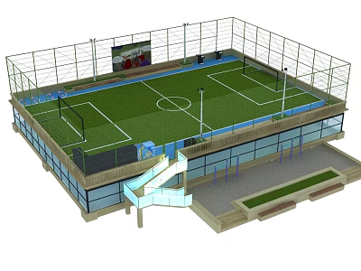 Modern Basketball Gymnasium Design With Green Court Double Decker Stands And Glass Facade 3d model