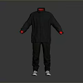 Everyday Wear Set With Gray Coat Pants And White Sneakers Red Collar Cuff Trim