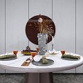 Modern Tableware Round Table Vase Decorative Painting Hanging Painting Wall Decoration Three-dimensional Painting Hanging Decoration 3d model