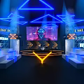 Futuristic Stage Design With Blue Neon Lights Triangular Shapes Steps And Large Screen 3d model