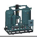 High Efficiency Industrial Air Drying Equipment with Blue Cylindrical Tanks Pipes and Control Cabinet