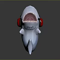 Cartoon Shark with Open Mouth Wearing Red Headphones Fun Aquatic Animal Toy Figure