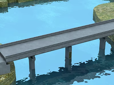 Concrete Landscape Bridge Spanning Across Blue Water With Supporting Pillars And Lush Banks 3d model