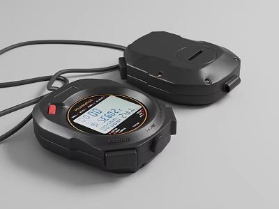 Sports Equipment Stopwatch Featuring Digital Display Time Measurement Two Devices And Cable Connection 3d model