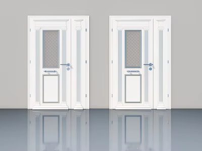 White Interior Swing Doors With Glass Panels And Modern Design Elements 3d model