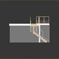 Architectural Interior Model With Wooden Staircase Glass Railings And Landing Platform