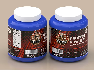 Blue Protein Powder Containers With Nutritional Labels 3d model
