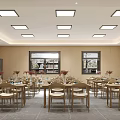 Professional Commercial Kitchen With Stainless Steel Equipment Worktables And Ceiling Lights