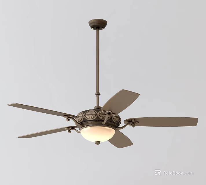 Elegant Ceiling Fan With Decorative Frame Metallic Blades And Central Light 3d model