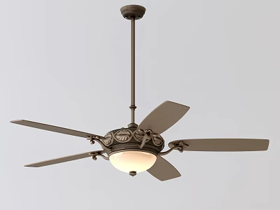 Elegant Ceiling Fan With Decorative Frame Metallic Blades And Central Light 3d model