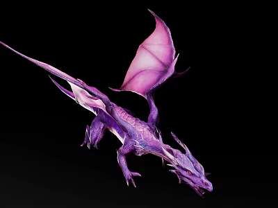 Game and Movie Character Purple Dragon Flying with Large Wings Against Black Background 3d model