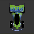 Cartoon Style Green Toy Car With Blue Spoiler Red Wheels And Frog Eyes