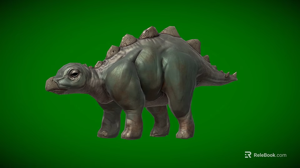 3D Rendered Armored Reptile Dinosaur Model With Spiked Back Bulky Body On Green Background 3d model 