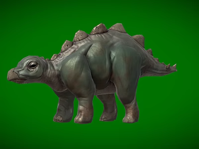 3D Rendered Armored Reptile Dinosaur Model With Spiked Back Bulky Body On Green Background 3d model