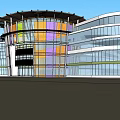 Modern Urban Architectural Complex With Central Water Pool And Circular Structures