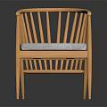 Elegant Light Wood Leisure Chair With Curved Slat Back Curved Armrests And Gray Padded Seat