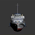 Blue And White Cruise Ship With Red Accents And Flag 3D Rendering