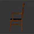 Orange Wooden Chair With Carved Backrest Armrests And Blue Padded Seat