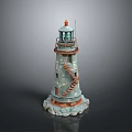 Detailed Lighthouse Model With Spiral Staircase Stone Base And Top Light