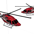 Two Red And White Helicopters Side By Side With Rotors And Fuselage