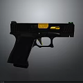 Sleek Black Tactical Pistol With Yellow Slide Accents Green Sights And Textured Grip