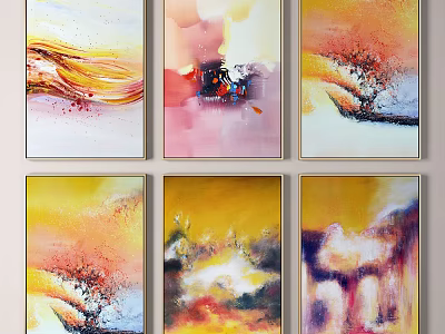 Six Vibrant Abstract Paintings With Colorful Brushstrokes And Modern Art Style 3d model