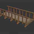 Wooden Bridge Structure With Railings Wooden Planks And Support Beams