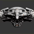 Futuristic Spaceship 3D Model With Streamlined Design White Gray Orange Details On Dark Reflective Background