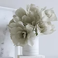 Elegant Decorative Ornament Set With White Flowers Marble Vase Yellow Pears White Bowl And Books