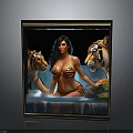 Decorative Square Frame Furniture With Tiger Print Woman And Tigers Waterfall Background Artwork