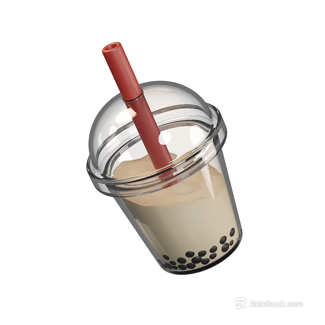 Refreshing Boba Milk Tea in Clear Cup with Red Straw and Lid 3d model 