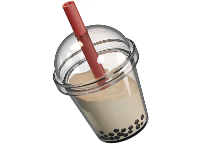 Refreshing Boba Milk Tea in Clear Cup with Red Straw and Lid 3d model