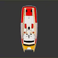 Detailed Two Deck Model Ship With White Upper Deck Yellow Blue Hull And Red Flag