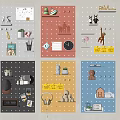 Colorful Pegboard Wall Decor With Plants Clock Notes And Miniature Decor In Various Hues