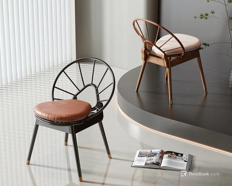 Modern Single Chairs With Metal Wooden Frames Brown Light Pink Cushions 3d model 