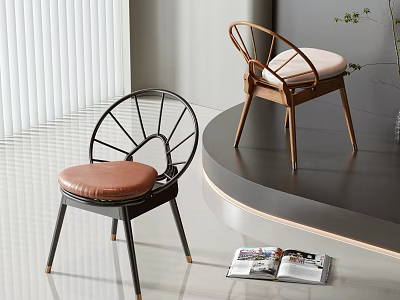 Modern Single Chairs With Metal Wooden Frames Brown Light Pink Cushions 3d model